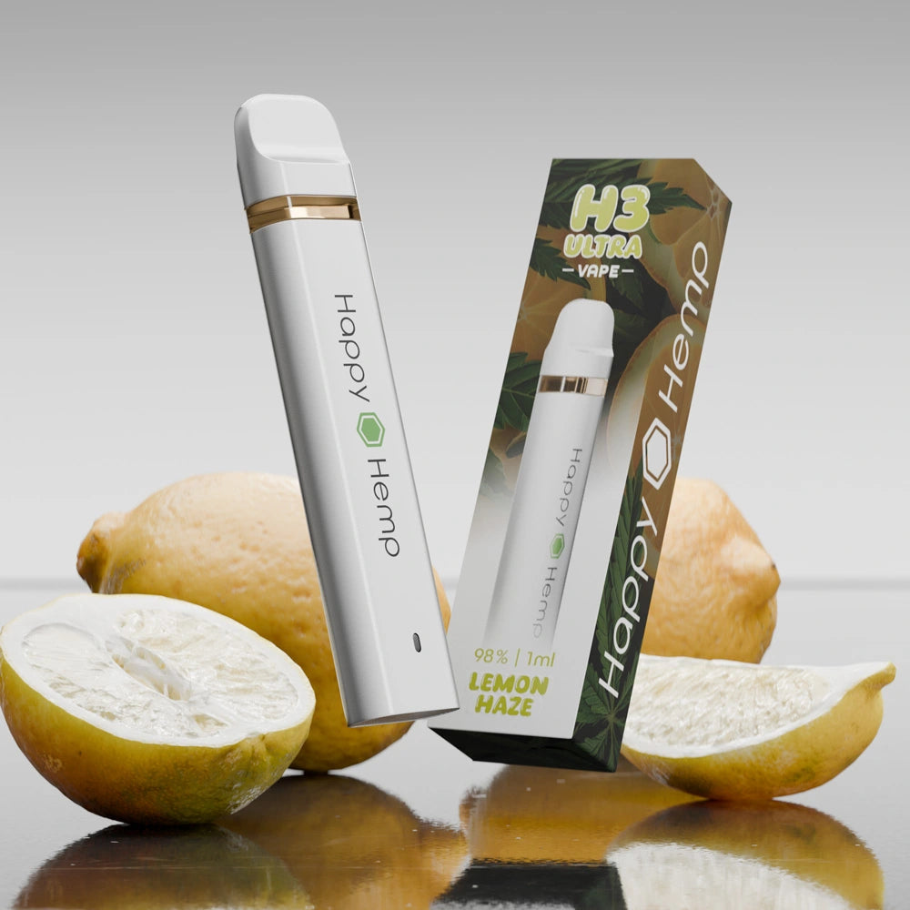 H3 Ultra Vape Pen – Lemon Flavor, Produktfoto mit gelbem Farbakzent